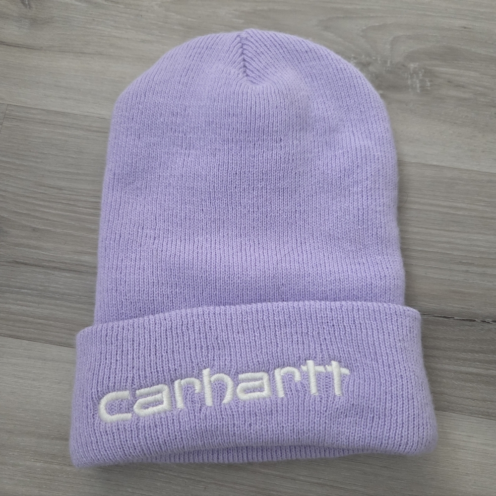Carhartt Men’s Knit Insulated‎ Cuffed Beanie One Size Lavender Spellout & Logo